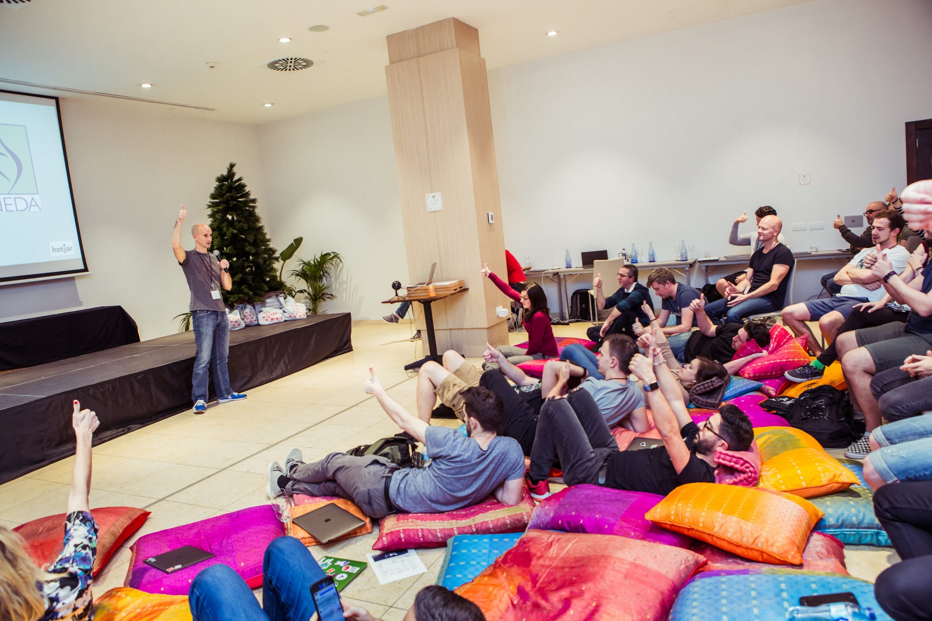 Teams will focus on their product development. During team retreats, they will learn to perfectly balance work & life. Photo: company Meetup of Hotjar in Tenerife 2018